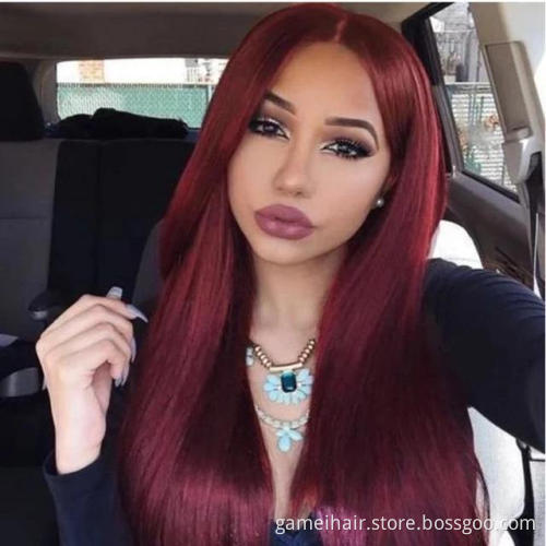 30 Inch Brazilian Red Straight Wig 13x4 Transparent Lace Frontal Human Hair Wigs Glueless Burgundy Closure Wigs for Black Women